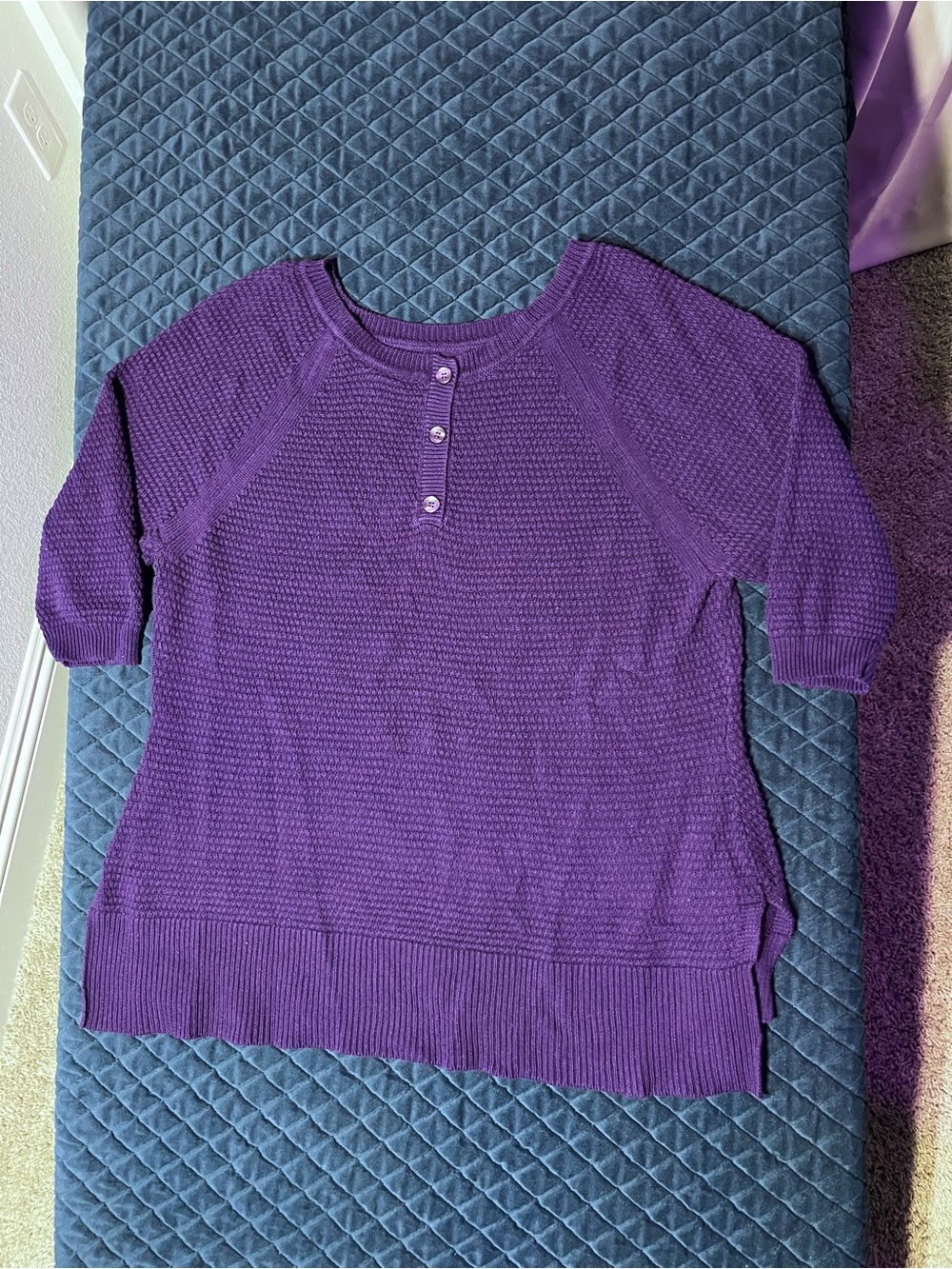 Lane Bryant Purple Henley Knit Sweater - Slit - Short Sleeves - Casual - Soft -